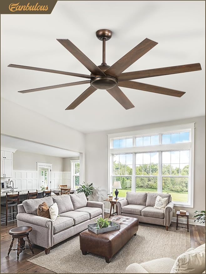 Fanbulous 65 Inch Ceiling Fans No Light with Remote, Bronze Indoor/Outdoor Ceiling Fan Without Light with Quiet Reversible DC Motor, 6 Speeds, 8 Blades Large Ceiling Fan for Living Room Bedroom Patio
