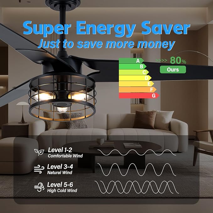 Chandelier Ceiling Fans With Lights And Remote,52 inch Caged Ceiling Fan With Light,App 3 Blades E26 Fandelier Ceiling Fans With Lights,Crystal Ceiling Fan For Bedroom,Living Room. (Black)