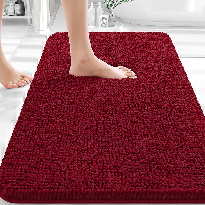OLANLY Bathroom Rugs 32x20, Extra Soft Absorbent Chenille Bath Rugs, Rubber Backing Quick Dry, Machine Washable Bath Mats for Bathroom Floor, Tub and Shower, Home Decor Accessories, Red