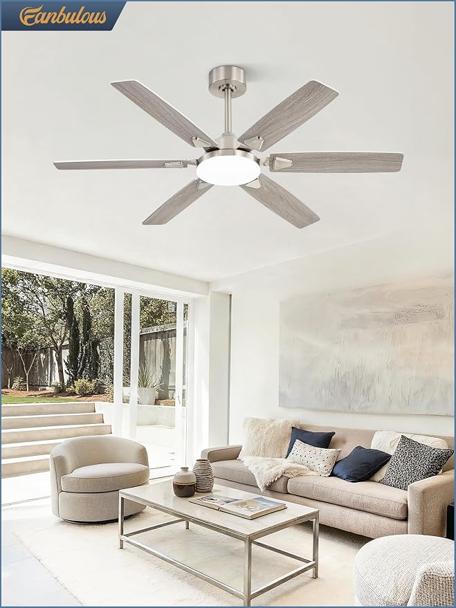 Fanbulous 52 Inch Ceiling Fans with Lights, Indoor/Outdoor Modern Ceiling Fan with Reversible Blade And 2 Rods, Quiet DC Motor, 3CCT & 6-Speed Remote Control, Dual Finish Blade for Living Room/Bedroom