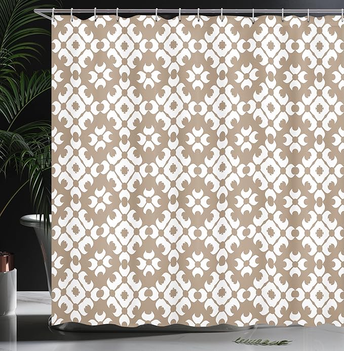Ambesonne Beige Shower Curtain, Classy Floral Victorian Patterns Romantic Western Retro Renaissance English Modern, Cloth Fabric Bathroom Decor Set with Hooks, 69" W x 84" L, Beige White