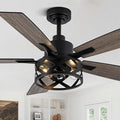 52 Inch Farmhouse Ceiling Fan with Light and Remote Industrial Ceiling Fan Quiet and Reversible DC Motor Rustic Caged Chandelier Fan for Living Room Bedroom Patio