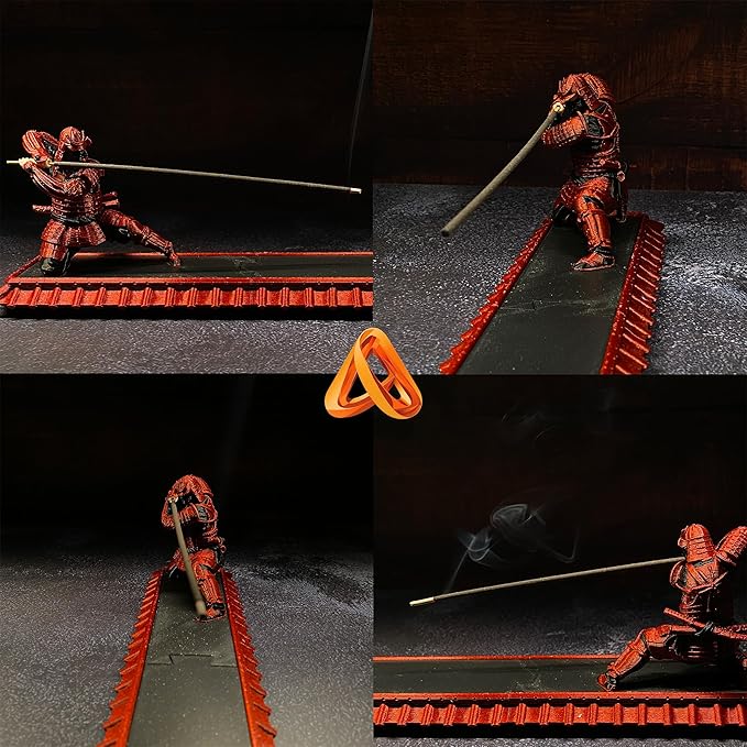 Incense Holder with Storage Box Japanese Samurai Warrior Incense Burner Ash Catcher Asian Spiritual Zen Meditation Gift Traditional Art