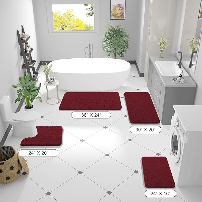 OLANLY Bathroom Runner Rugs 59x20, Soft Absorbent Chenille Bath Rugs, Rubber Backing Quick Dry, Machine Washable Long Bath Mats for Bathroom Floor, Tub and Shower, Home Decor Accessories, Burgundy