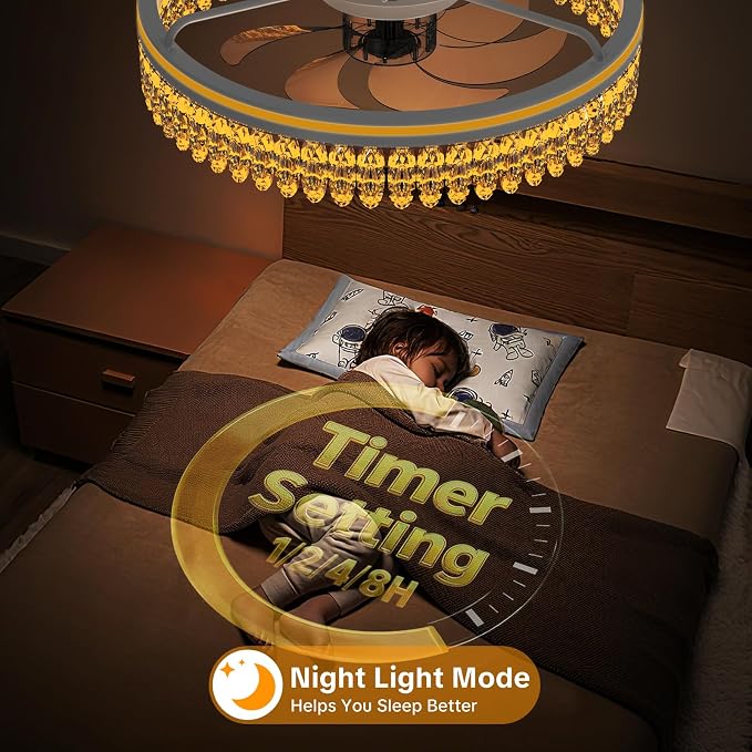 20" Ceiling Fan with Lights, Flush Mount Ceiling Fans, Ceiling Fans with Lights and Remote, 6 Speeds Dimmable Ceiling Lights with Fans, Quiet Modern Ceiling Fan for Bedroom Living Room