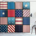 Ambesonne United States Shower Curtain, American Flag Patchwork with Vertical and Horizontal Stripe and Star Forms, Cloth Fabric Bathroom Decor Set with Hooks, 69" W x 75" L, Aqua Red