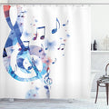 Ambesonne Music Shower Curtain, G-Clef Key Instrument Creative Rhythmic Ornate Motifs Digital Design Print, Cloth Fabric Bathroom Decor Set with Hooks, 69" W x 70" L, Ceil Blue