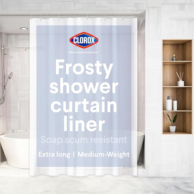 Clorox Shower Curtain Liner, Premium Medium-Weight Durable Waterproof 6g PEVA for Bathroom with Weighted Magnets, Extra Long 72" x 84", Frosty 1 Pack