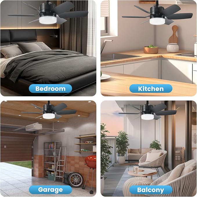 Fanspex 20.5'' Socket Ceiling Fan Light for Home Living Room Bedroom Garage | 5 Fan Speeds with 3 Colors Adjustable Light, 8 Hours Timer, Black