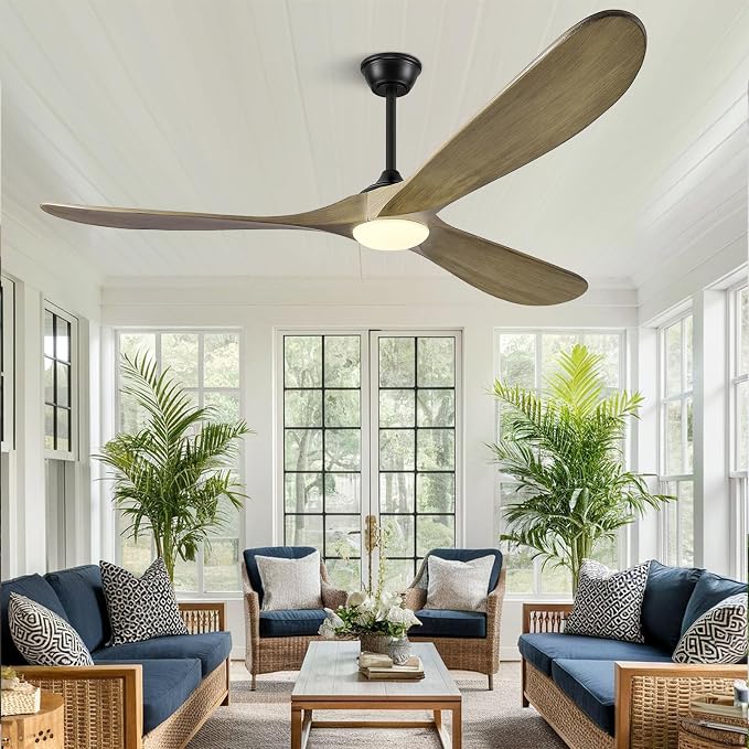 60" Ceiling Fans with Lights and Remote Control, Outdoor Ceiling Fan with Lights High CFM Quiet 3 Blade Wood Walnut Ceiling Fan,Bronze Gray