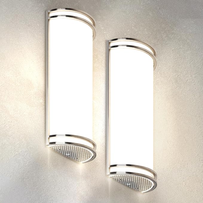 ASD Indoor LED Wall Sconce Lights - 18 Inch 25W Brushed Nickel Modern LED Wall Sconces Hardwired - ETL Dimmable 3000K 4000K 5000K Adjustable Sconce Light Fixture for Bedroom, Hallway, 2 Pack