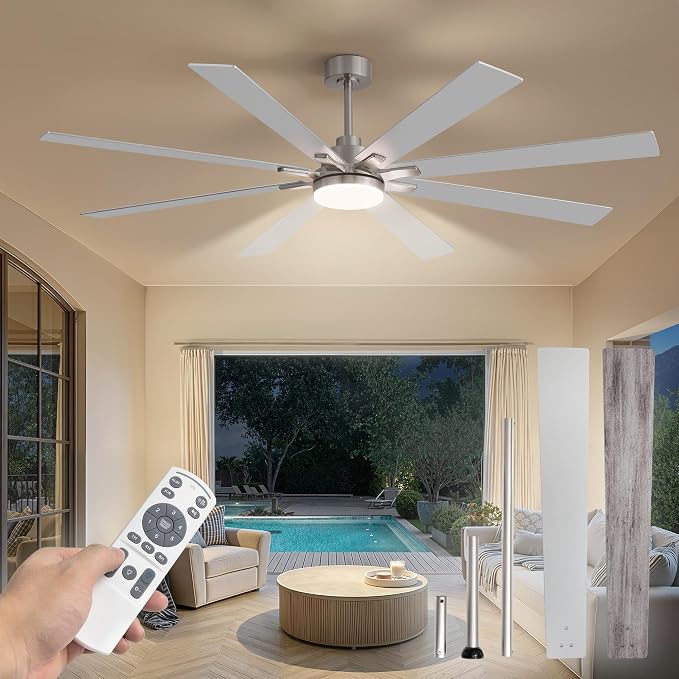 72 Inch Ceiling Fans with Lights and Remote, Dual-Sided Reversible Blades for Versatile Décor, Quiet DC Motor, 120° Wide-Angle Customized Brightness & 3CCT, Damp Rated for Indoor/Outdoor Use