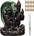 Dragon Backflow Incense Burner, Waterfall Incense Burner Mountain Backflow Incense Holder,Resin Castle and Dragon,Includes 60 Sandalwood Cones and Tweezers,for Home Decoration and Relaxation