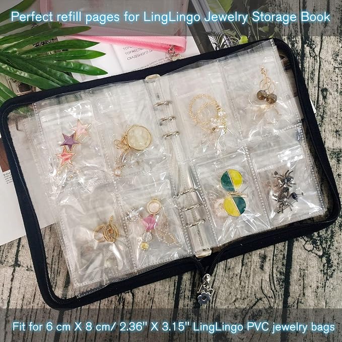 Clear Double-Sided Refill Inner Pages for Transparent Jewelry Storage Book 6 Ring Binder, 20 Sheets 160 Pockets