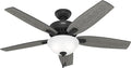 Hunter 52 inch Indoor Ceiling Fan with LED Light - Black Ceiling Fan with Pull Chain, for Bedroom or Living Room, Standard Mount, No Remote, 5 Blades, Includes Bulbs - Newsome 52395, Matte Black | Standard Mount, Pull Chain, 5 Blades, For Bedroom, Livi...