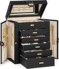 AKOZLIN 6-Tier Jewelry Box Organizer Functional 5 Drawers Leather Jewelry Storage Case for Women Girls Ring Necklace Earring Bracelet Holder Organizer with Mirror Medium Black