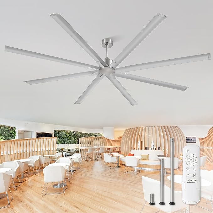 ZMISHIBO 108 Inch No light, Large Industrial High Volume (HVLS) Ceiling Fan with Reversible DC Motor, 8 Aluminium Blades, Modern Commercial Ceiling Fan without Light for Garage/shop/living room,Nickel