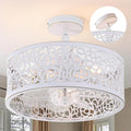 COCOSTAR Small Farmhouse Ceiling Fan with Light: 15" White Caged Fandelier | Smart Remote/APP,6 Speed,Timer,Semi Flush Mount Sloped Ceiling Light Fixture & Fan for Living Dining Kitchen Girls Bedroom
