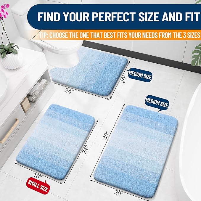OLANLY Bathroom Runner Rugs Mat 47x24, Extra Soft Absorbent Microfiber Bath Rugs, Rubber Backing, Quick Dry, Washable Long Bath Mats for Bathroom, Tub and Shower, Home Decor Accessories, Sky Blue
