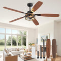 Fanbulous Farmhouse Ceiling Fan with Light and Remote, Industrial Caged Flush Mount Ceiling Fans with 6 Speed Reversible Motor and Dual Finish 5 Blades, for Living room, Bedroom (Black, 60 Inch)