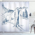 Ambesonne Winter Shower Curtain, Sketchy Graphic of a Downhill Ski Elements in Snow Relax Calm View, Cloth Fabric Bathroom Decor Set with Hooks, 69" W x 84" L, Pale Blue White