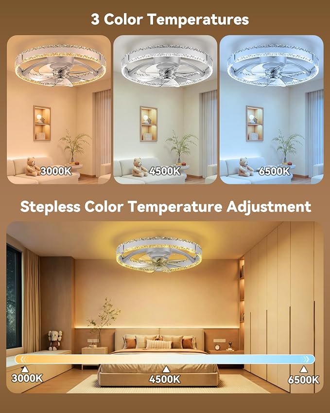 RGB Low Profile Ceiling Fan with Lights,RGB Ceiling Fans with Lights and Remote, 3000-6500K Dimmable Modern Flush Mount LED Fan Lights, 6 Wind Speeds Ceiling Fans for Bedroom
