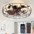LEDIARY 23 Inch Large Caged Ceiling Fan with Light, Flush Mount Low Profile with Remote Control, Farmhouse Industrial Bladeless Fan Light for Bedroom, Kitchen, Indoor