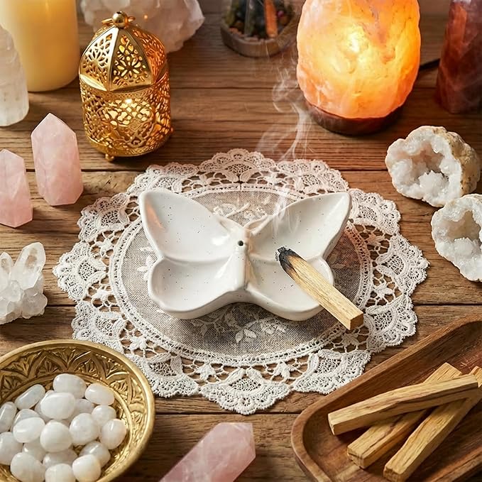 Butterfly Incense Holder for Sticks, Handmade Ceramic Incense Burner, Sage Stick Burner and Palo Santo Holder for Zen Yoga Spa Meditation Home Decor, Butterfly Spiritual Gifts for Women Mom