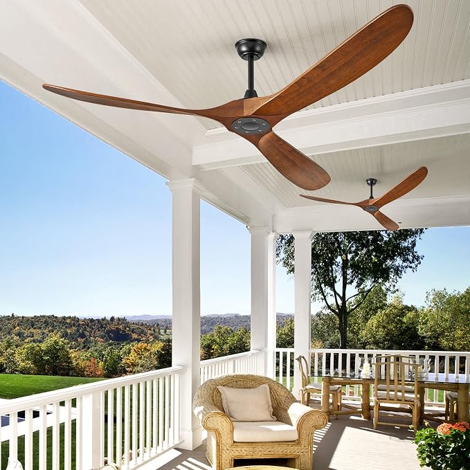 ABZ Ceiling Fans without Lights - 72 Inch Outdoor Ceiling Fans no Lights with Remote Control, 3 Blade Solid Wood Large Ceiling Fan for Patios Living Room Bedroom