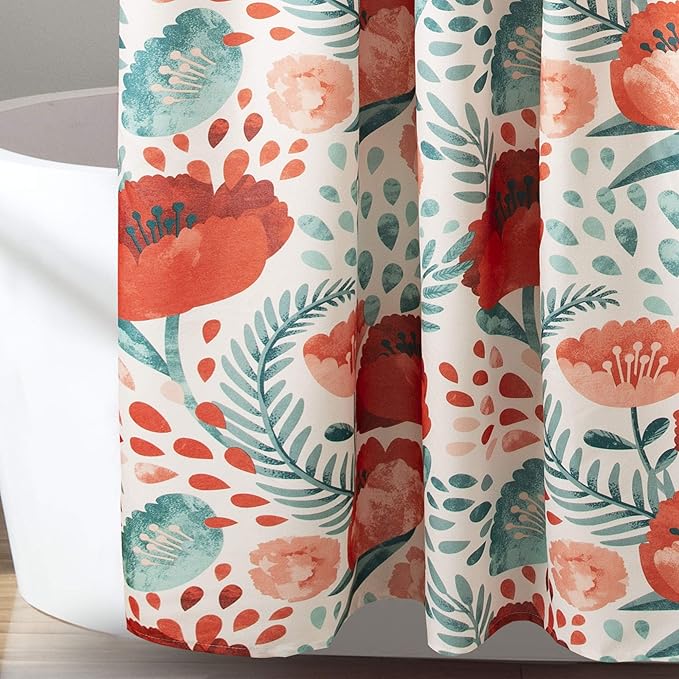 Lush Decor Poppy Garden Shower Curtain Single 72" W x 72" L Multi - Floral Shower Curtains for Bathroom - Colorful Bathroom Curtain - Cottage Core Decor