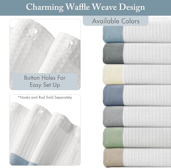 Madison Park Shower Curtain, Waffle Weave, Pieced Design Fabric Shower Curtain with 3M Scotchgard Moisture Management, Premium Spa Quality Modern Shower Curtains for Bathroom, Wide 108"x72" Blue