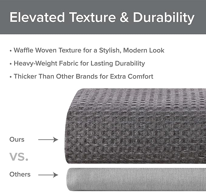 Madison Park Shower Curtain Waffle Weave, Cationic Dyed, Waffle Shower Curtain 3M Scotchgard Moisture Management, Farmhouse Wide Shower Curtains for Bathroom, Extra Width: 108"x72" Charcoal