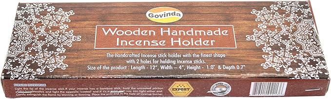 Govinda - Incense Burner Stick Holder Ash Catcher Wooden Handmade Modern Gift Wood Home Decor Size 12 X 4 Inches, (Plain)