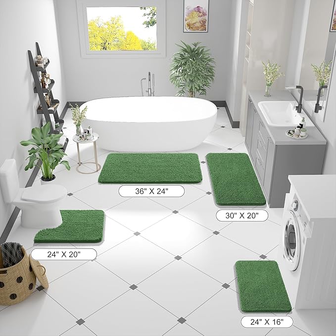OLANLY Bathroom Runner Rugs 59x24, Soft Absorbent Chenille Bath Rugs, Rubber Backing Quick Dry, Machine Washable Long Bath Mats for Bathroom Floor, Tub and Shower, Home Decor Accessories, Olive Green