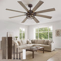 65 Inch Ceiling Fans with Lights, Farmhouse Ceiling Fan with Lights and Remote, Dual Finish 8 Blades Caged Rustic Ceiling Fans with 6 Speed Reversible Motor for Indoor/Covered Outdoor
