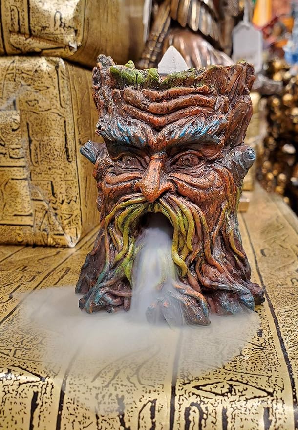 Ebros Gift Magical Forest Mystic Cernunnos Greenman Ent Backflow Incense Cone Burner Statue 3.25" H Aromatherapy Scent Accessory Holder As Celtic Wiccan Horned God Home Decor Tree Spirit Sculpture