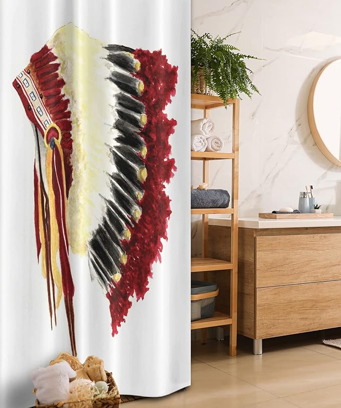 Ambesonne Tribal Stall Shower Curtain, Original Symbolic Eagle Feather Headdress Native Life Style, Fabric Bathroom Decor Set with Hooks, 36" W x 72" L, Ivory Black