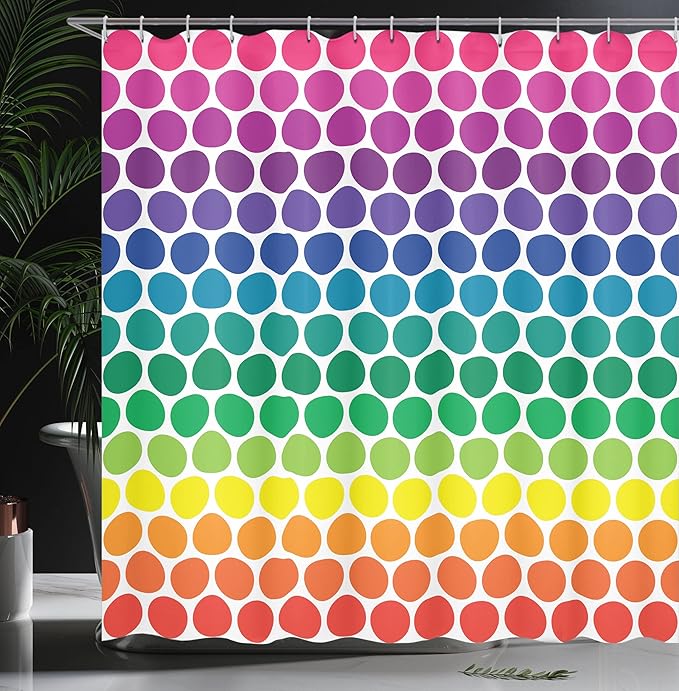 Ambesonne Polka Dots Shower Curtain, Illustration of Rainbow Colored Dots Big Circles Spots Theme Print, Cloth Fabric Bathroom Decor Set with Hooks, 69" W x 70" L, Navy Pink