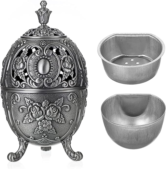 JUXYES Vintage Incense Burner Holder with Removable Ash Catchers, Metal Censer Antique Cone Coil Incense Burner Holder Zinc Alloy Spiritual Aromatherapy Yoga Meditation Gifts Retro Home Decoration