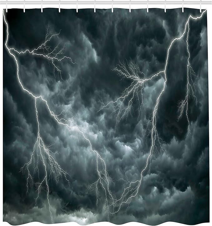 Ambesonne Nature Shower Curtain, Large Ominous Dramatic Rain Clouds with Heavy Thunder Tornado Wild Atmosphere Effects, Cloth Fabric Bathroom Decor Set with Hooks, 69" W x 70" L, Grey Blue