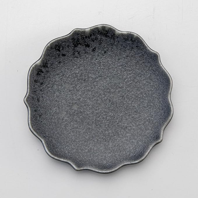Asayu Japan Incense Holder - Matte Gray Crystal “Kikyo” Flower Shape - Mino Ware Ceramic Ash Catcher Plate with Brass Holder (Ginnezu Kikyo)