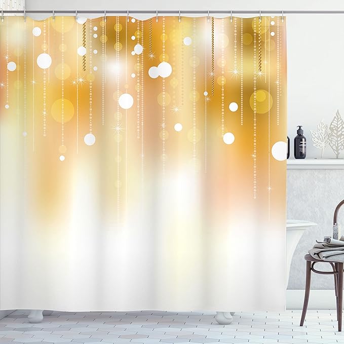 Ambesonne Pearls Shower Curtain, Blurred Background with Brown Color Classy Christmas Design Artwork Print, Cloth Fabric Bathroom Decor Set with Hooks, 69" W x 70" L, White Brown