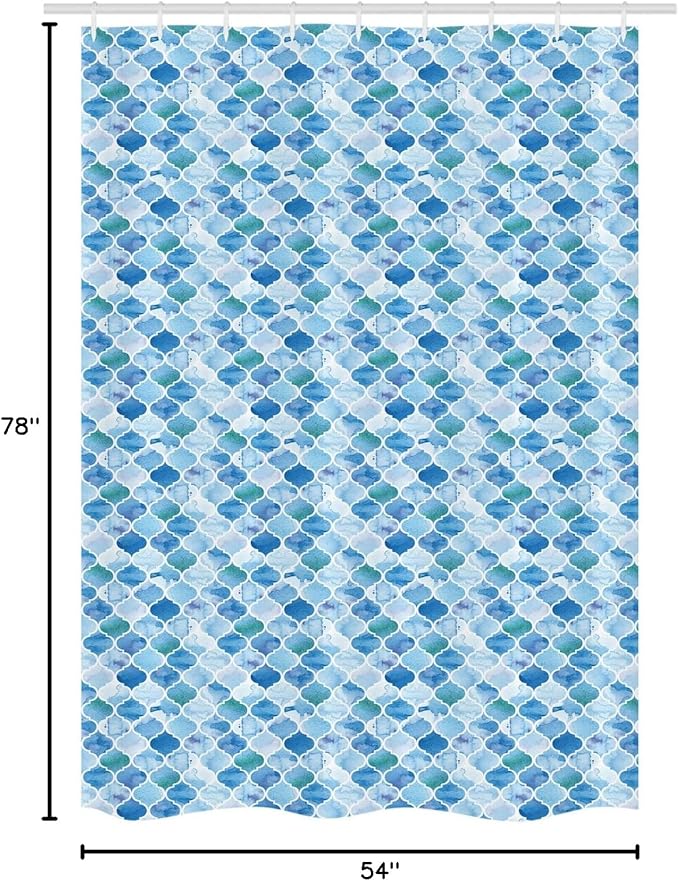 Ambesonne Moroccan Stall Shower Curtain, Oriental Style Mosaic Pattern in Watercolor Paint Retro Style Art Print, Decorative Fabric Set with Hooks for Bathroom, 54" W x 78" L, Pale Blue