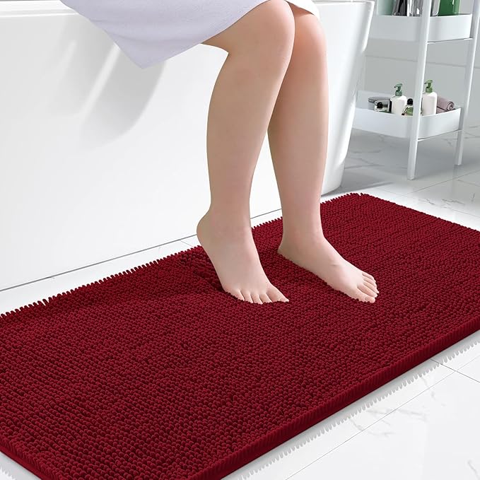 OLANLY Large Bathroom Rugs 45x27, Extra Soft Absorbent Chenille Bath Rugs, Rubber Backing Quick Dry, Machine Washable Bath Mats for Bathroom Floor, Tub and Shower, Home Decor Accessories, Red