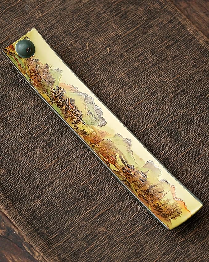 Chinese Incense Stick Holder with Ash Catcher - Ceramic Incense Burner with Ancient Painting, for Zen Meditation, Home Decor & Gift