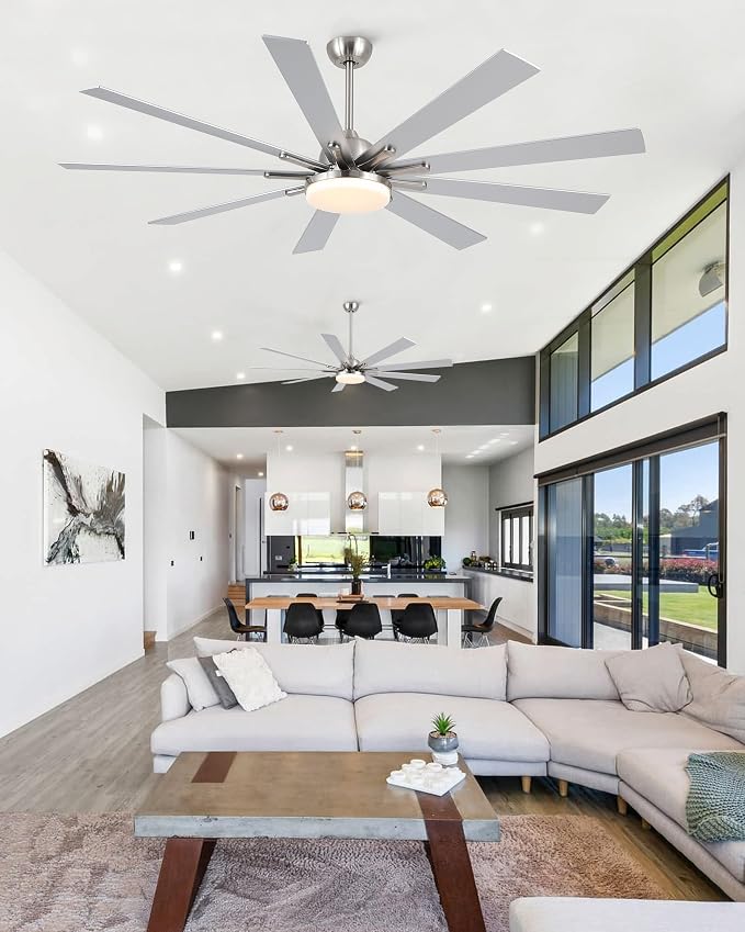 POCHFAN 72 Inch Ceiling Fans with Lights,Large Modern Ceiling fan with Remote and 9 Wooden Blades,Dimmable,6 Speeds,Noiseless Reversible Indoor&Outdoor Fan for Bedroom,Patio,Living Room
