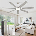 Fanbulous 72 Inch Large Ceiling Fans with Lights, Nickel Modern Ceiling Fan with Quiet DC Motor, 3CCT, Indoor/Outdoor Ceiling Fan with Dual Finish Reversible 7 Blades, Timer for Living Room, Patio