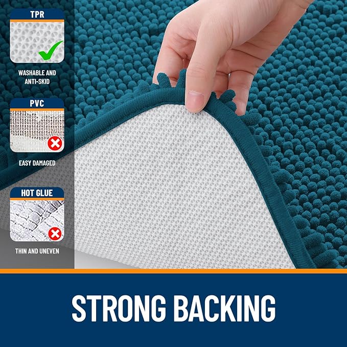 OLANLY Large Bathroom Rugs 44x32, Extra Soft Absorbent Chenille Bath Rugs, Rubber Backing Quick Dry, Machine Washable Bath Mats for Bathroom Floor, Tub and Shower, Home Decor Accessories, Peacock Blue