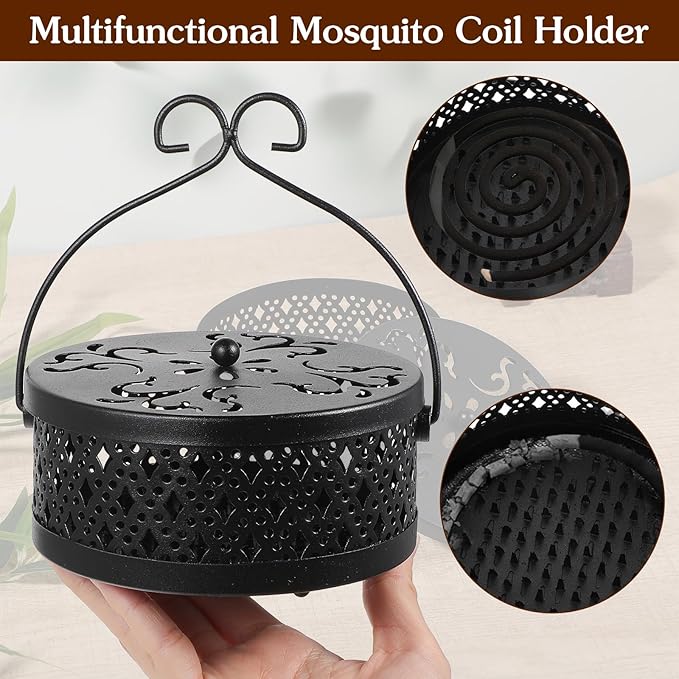 4 Pieces Mosquito Coil Holder, Retro Portable Mosquito Incense Burner with Handle for Indoor Outdoor Home Patio and Camping (Bronze)