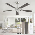 ZMISHIBO 52 Inch Ceiling Fan No Light with Remote Modern Nickel Ceiling Fan with Quiet Reversible DC Motor, 6-Speeds 5 Blades, Indoor/Outdoor Ceiling Fans Without Light for Patios, Living Room, Garage